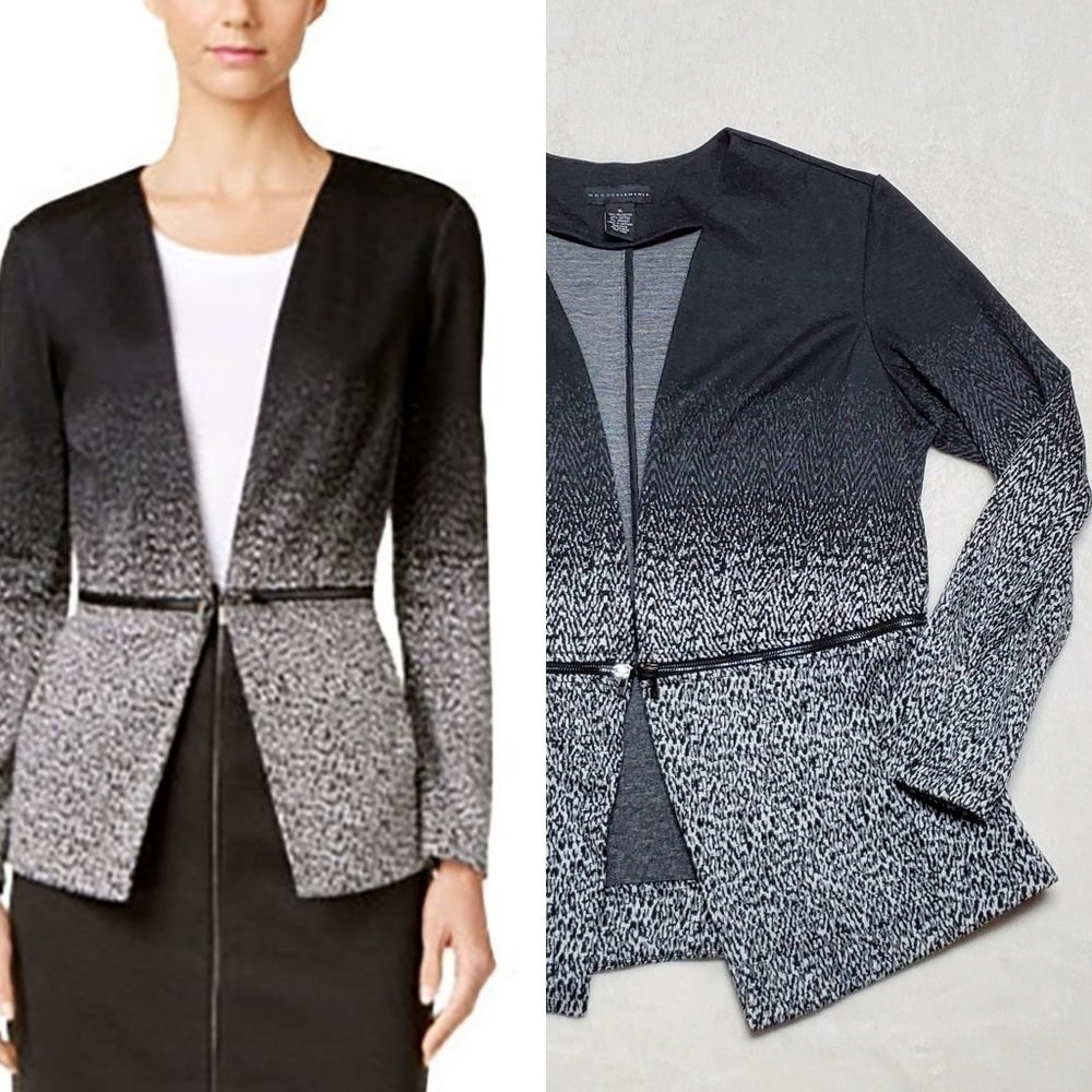 Grace elements faux-Zipper-Waist multi speckled ombre v-neck stretchy jacket XL